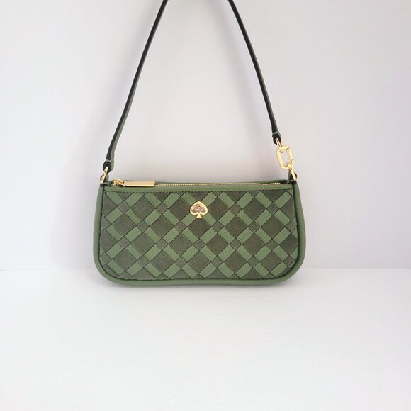 Kate Spade KM148 Kayla Woven Leather Convertible Wristlet Handbag Cedar Stand - Picture 2 of 8